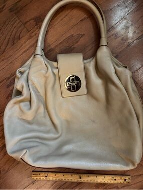 kate spade Cream Leather Top-Handle Tote with Gold-Tone Turn Lock